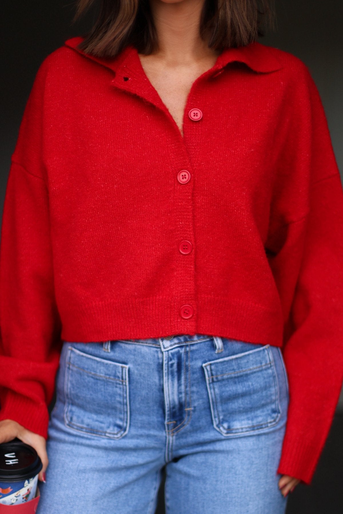 Red Button Up Sweater Cardigan - Magnolia Boutique