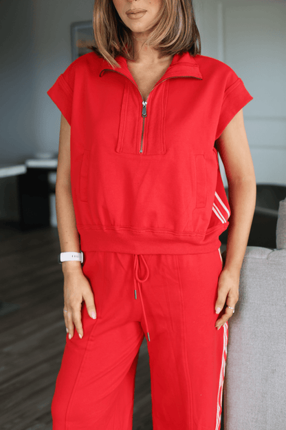 Red Contrast Quarter Zip Pullover - Magnolia Boutique