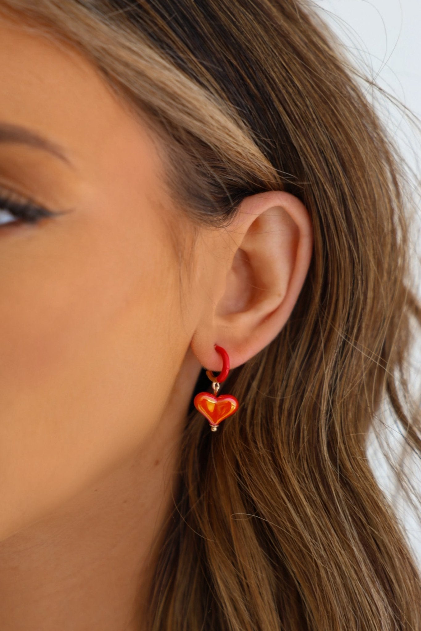 Red Heart Charm Hoop Earrings