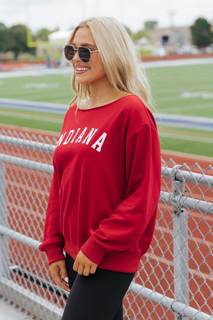 Red Indiana Boat Neck Sweatshirt - Magnolia Boutique