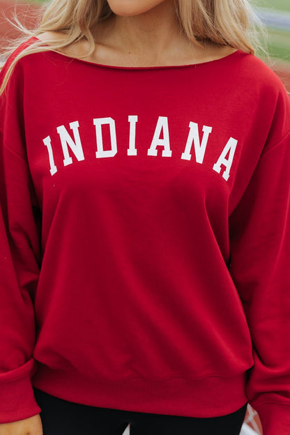 Red Indiana Boat Neck Sweatshirt - Magnolia Boutique