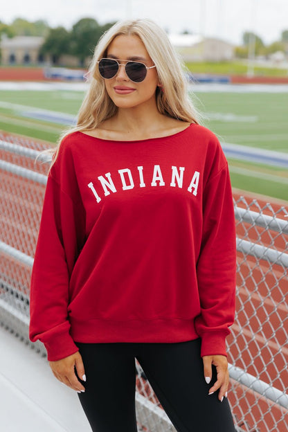 Red Indiana Boat Neck Sweatshirt - Magnolia Boutique