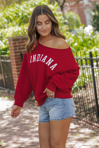 Red Indiana Boat Neck Sweatshirt - Magnolia Boutique