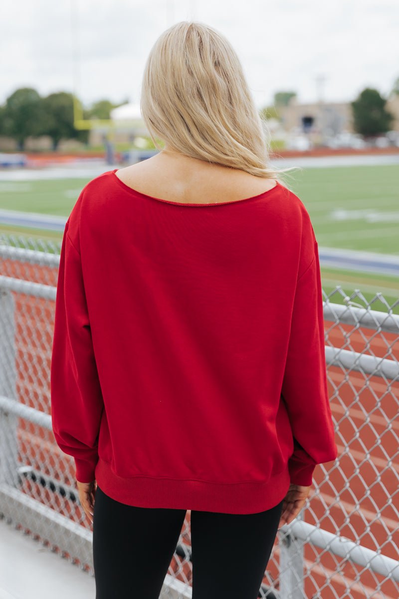 Red Indiana Boat Neck Sweatshirt - Magnolia Boutique