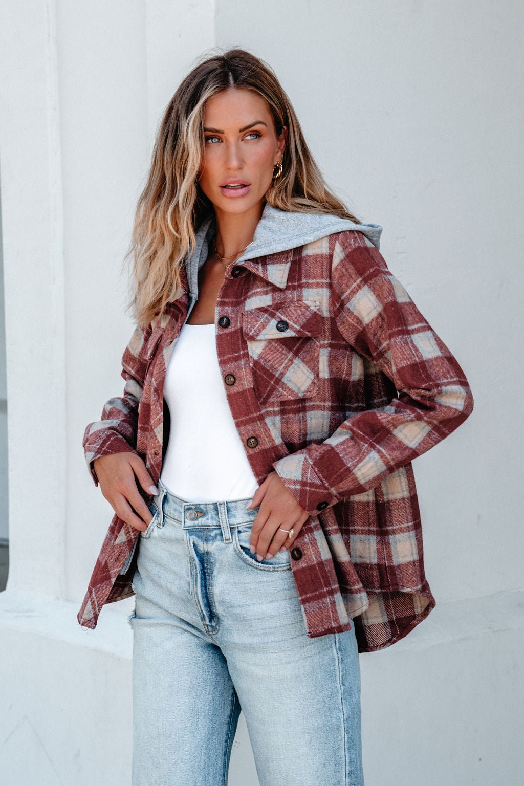 Red Plaid Hooded Shacket - Magnolia Boutique