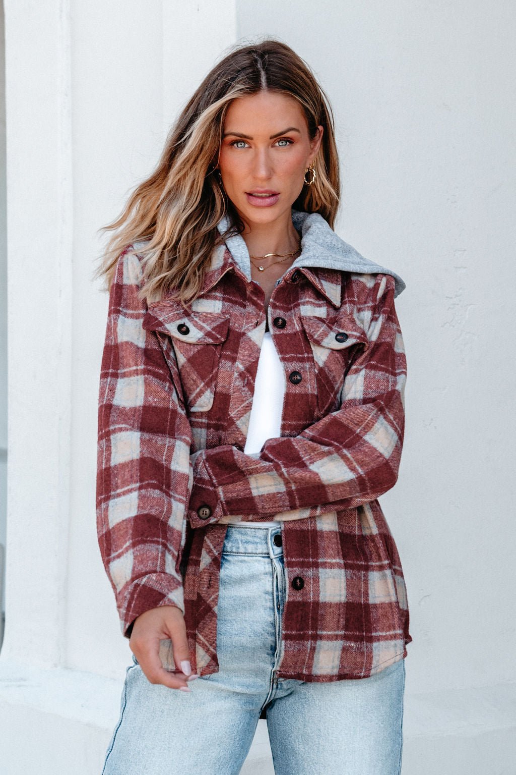 Red Plaid Hooded Shacket - Magnolia Boutique