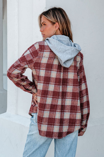 Red Plaid Hooded Shacket - Magnolia Boutique