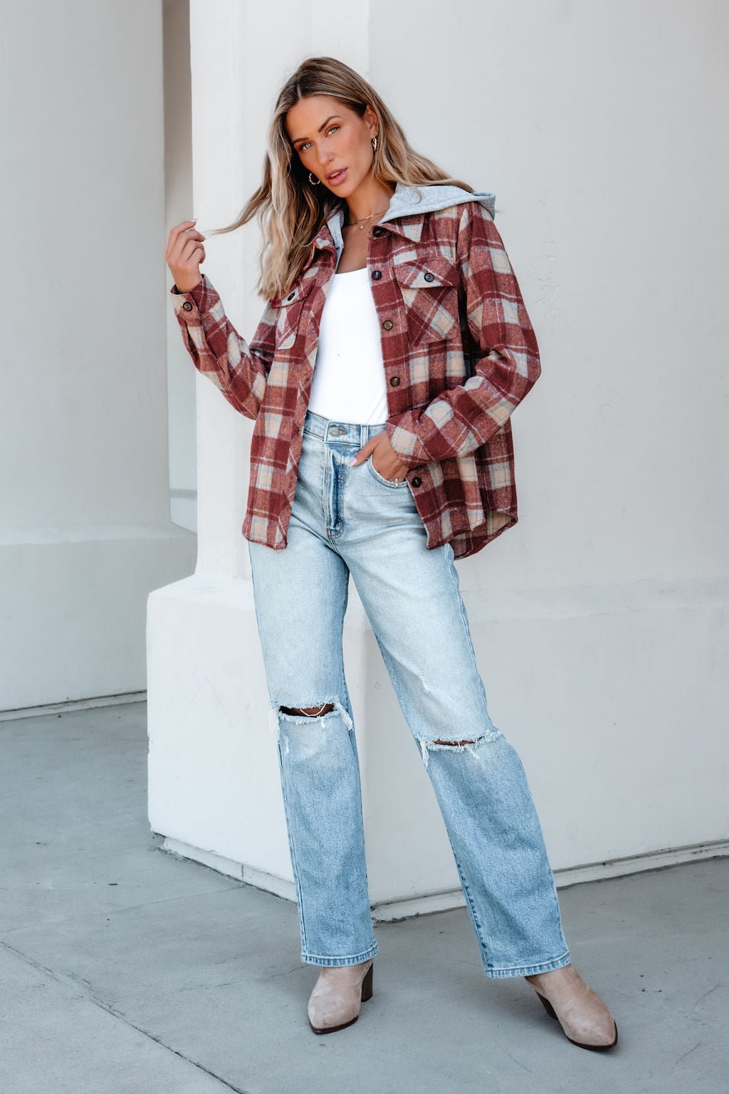 Red Plaid Hooded Shacket - Magnolia Boutique