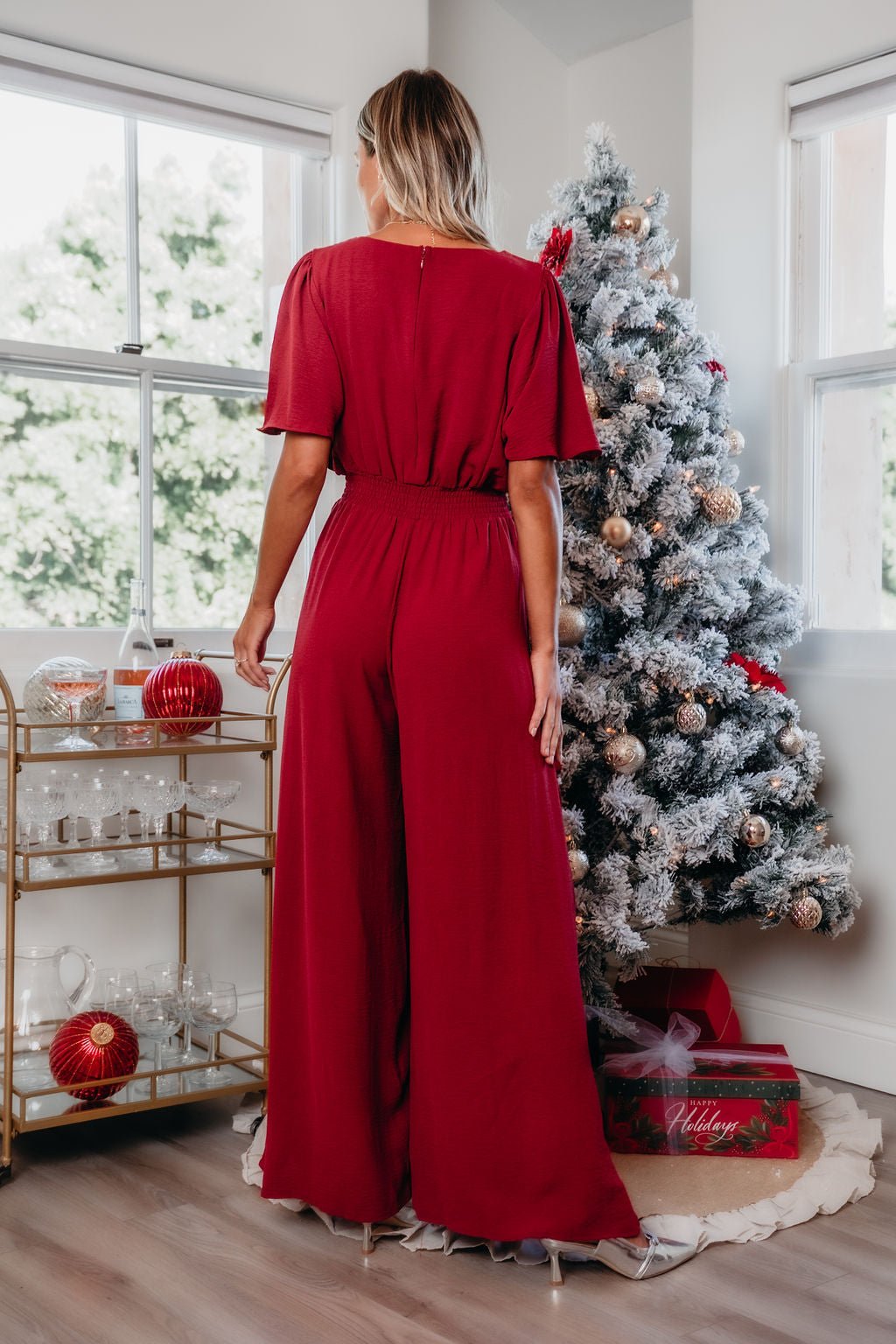 Red Smocked Wide Leg Jumpsuit | Pre Order - Magnolia Boutique