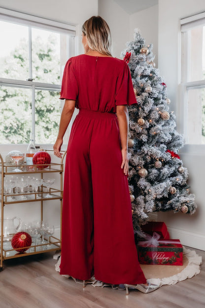 Red Smocked Wide Leg Jumpsuit | Pre Order - Magnolia Boutique