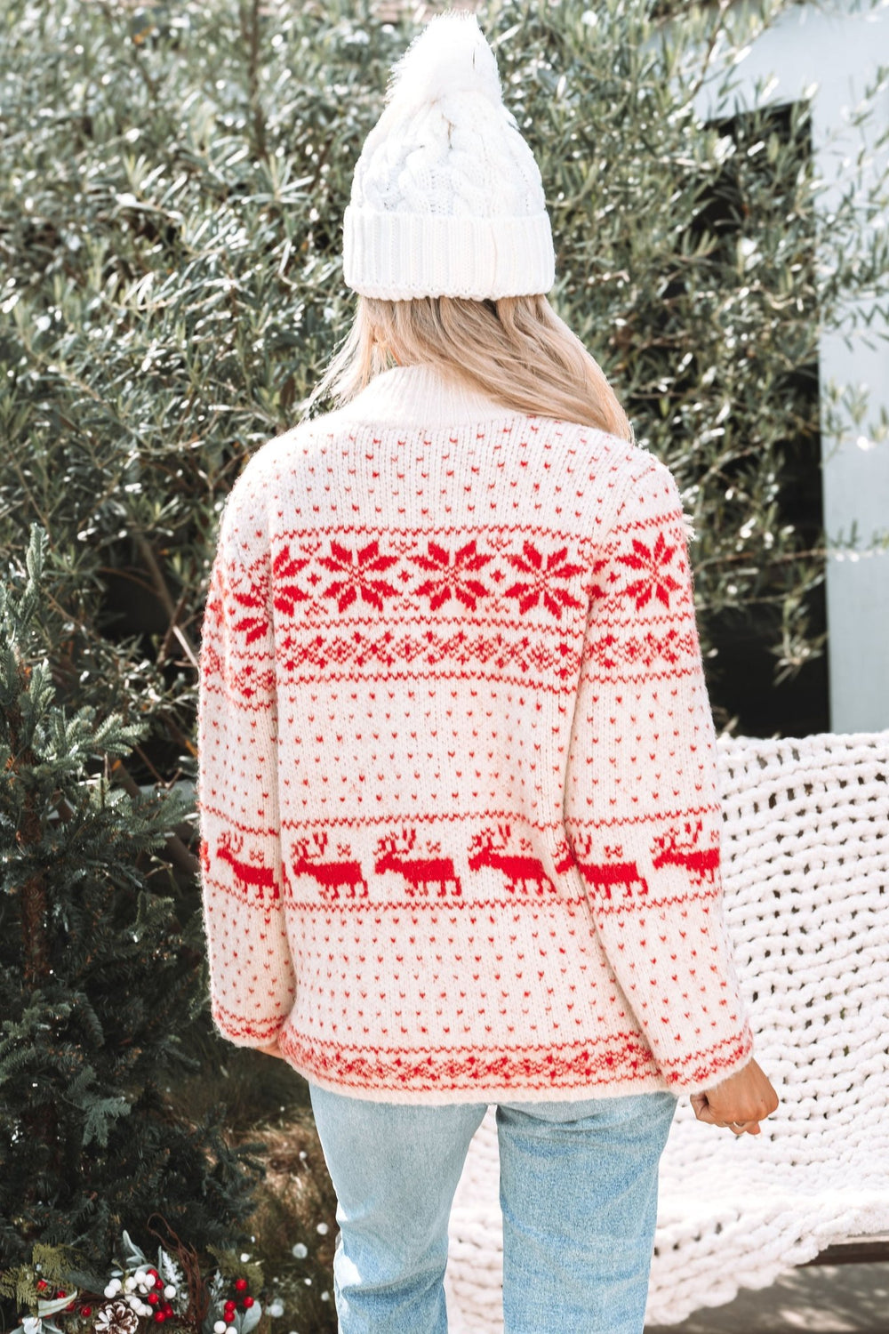 Reindeer Zip Up Sweater Jacket - Magnolia Boutique