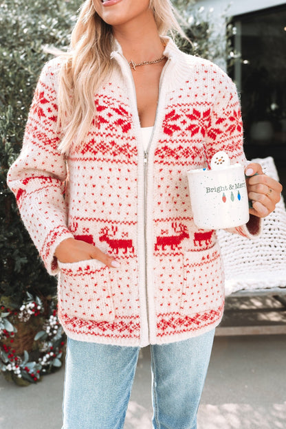 Reindeer Zip Up Sweater Jacket - Magnolia Boutique