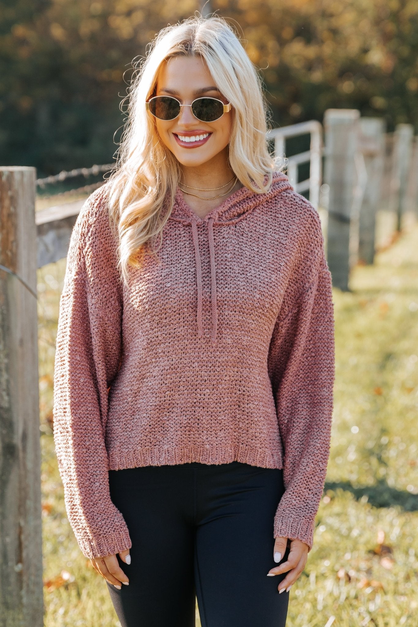 Rose Textured Hooded Sweater - Magnolia Boutique