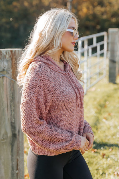 Rose Textured Hooded Sweater - Magnolia Boutique