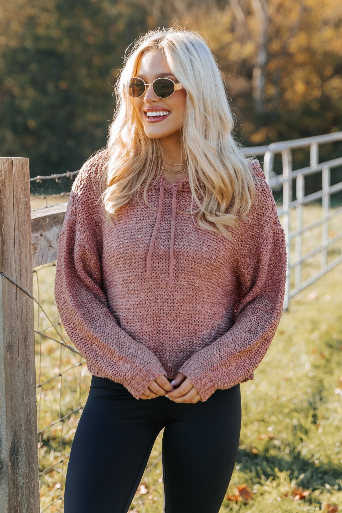 Rose Textured Hooded Sweater - Magnolia Boutique