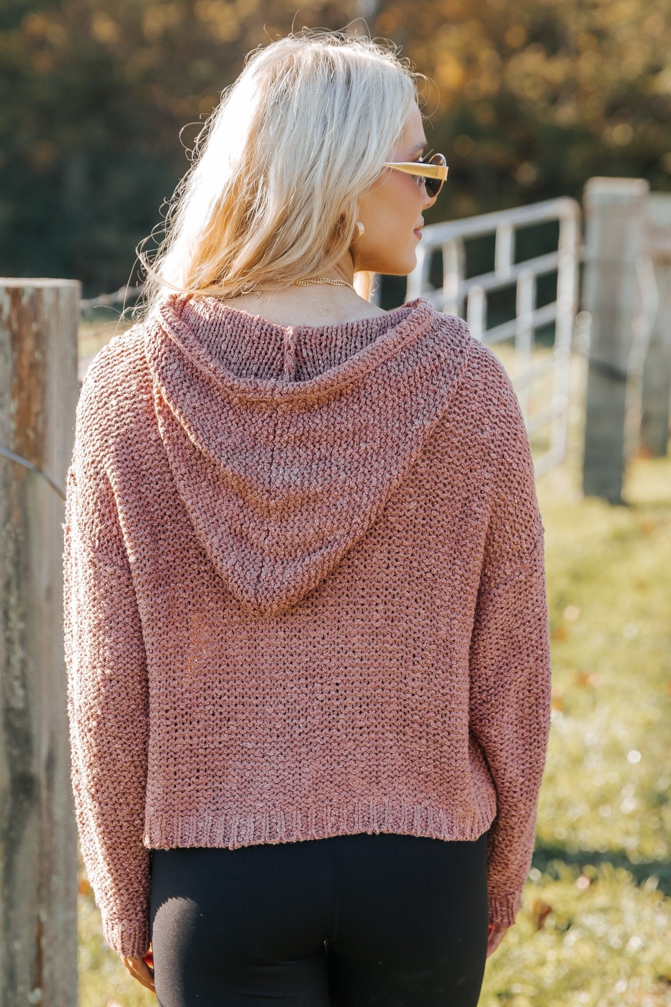 Rose Textured Hooded Sweater - Magnolia Boutique