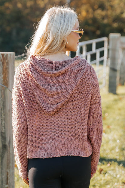 Rose Textured Hooded Sweater - Magnolia Boutique