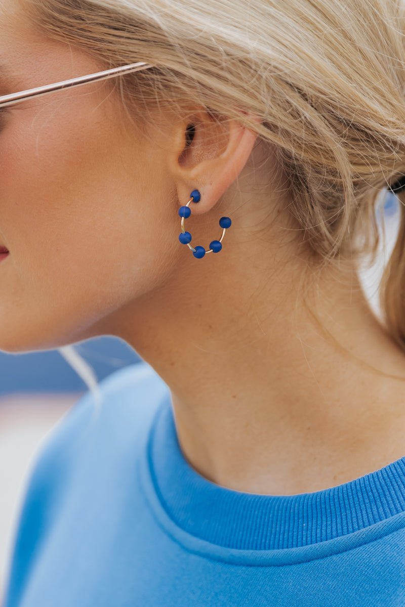 Royal Blue Beaded Hoop Earrings - Magnolia Boutique