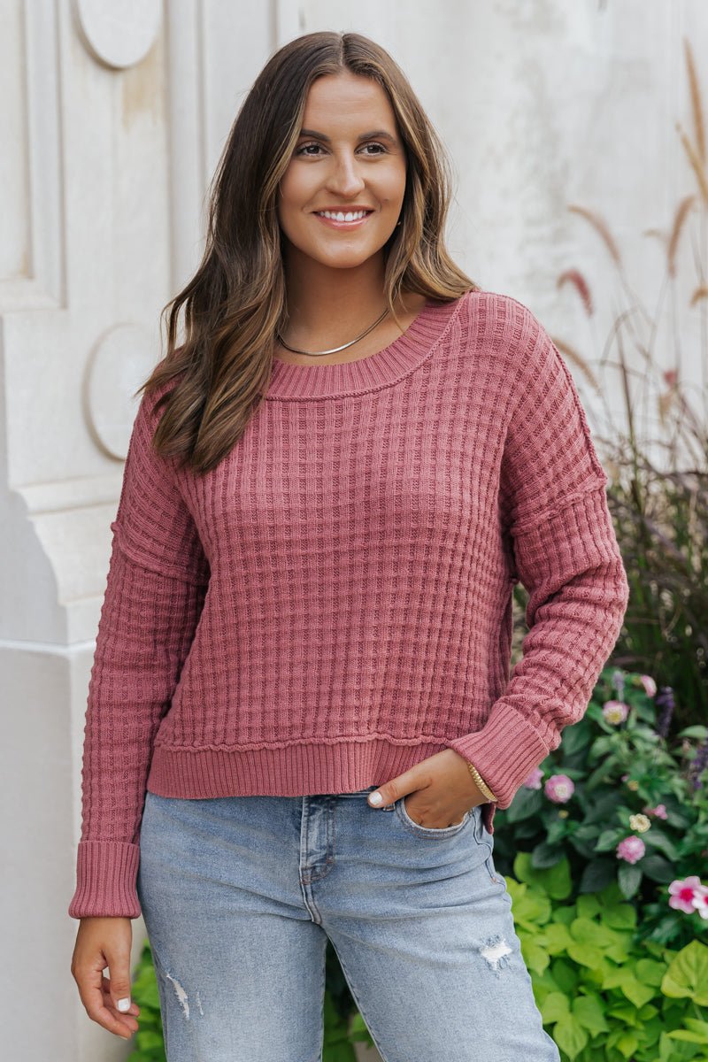 Ruby Crew Neck Waffle Knit Sweater - Magnolia Boutique