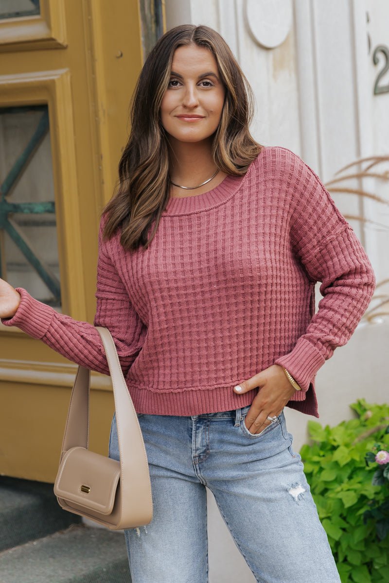 Ruby Crew Neck Waffle Knit Sweater - Magnolia Boutique