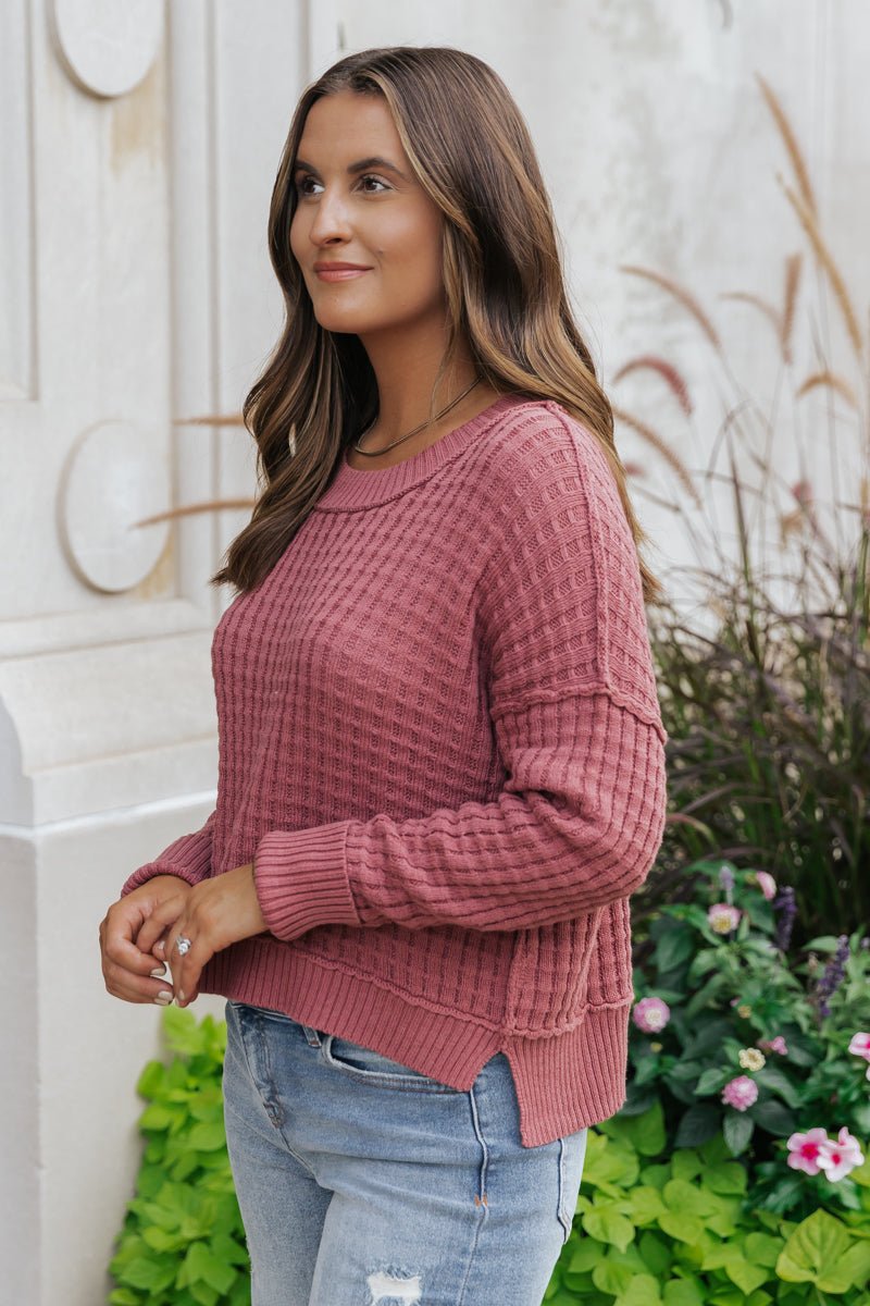 Ruby Crew Neck Waffle Knit Sweater - Magnolia Boutique