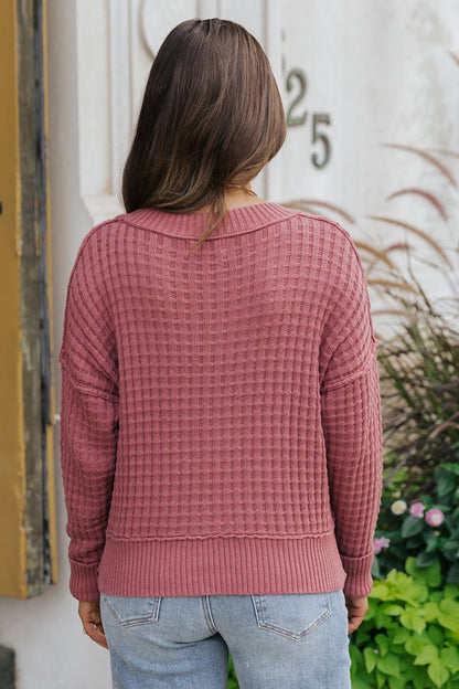 Ruby Crew Neck Waffle Knit Sweater - Magnolia Boutique