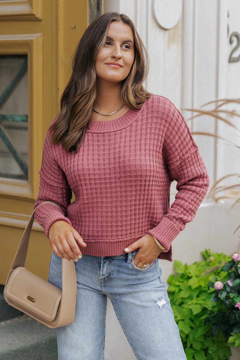 Ruby Crew Neck Waffle Knit Sweater - Magnolia Boutique