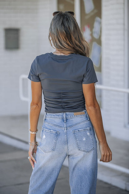 Ruched Short Sleeve Crop Top - Magnolia Boutique