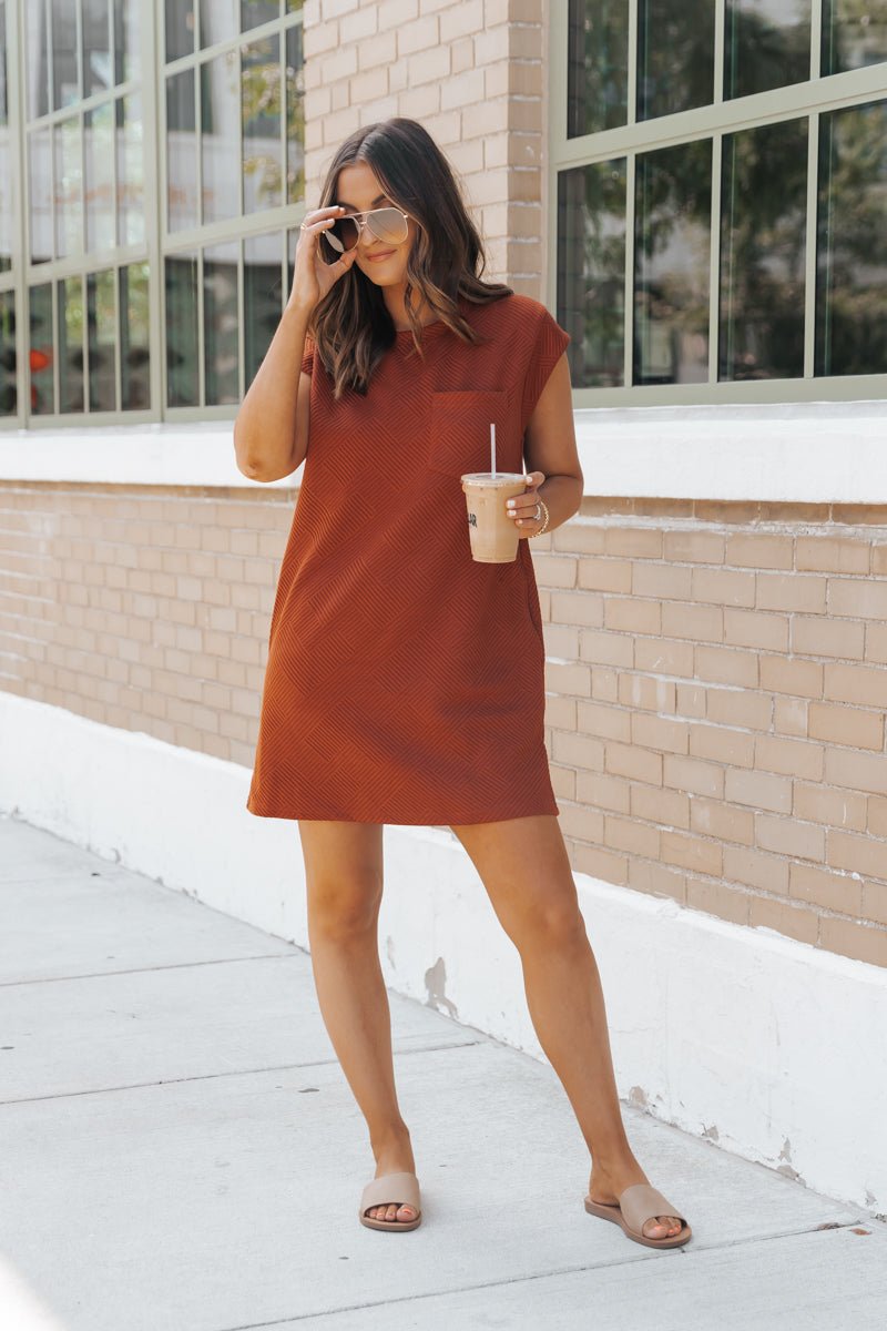 Rust Cap Sleeve Textured Mini Dress - Magnolia Boutique