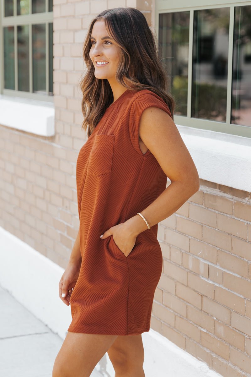 Rust Cap Sleeve Textured Mini Dress - Magnolia Boutique