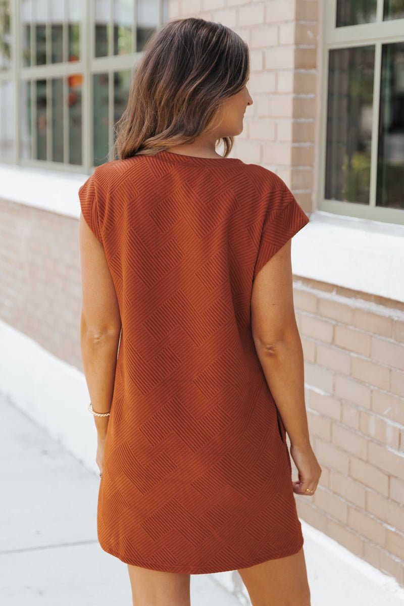 Rust Cap Sleeve Textured Mini Dress - Magnolia Boutique