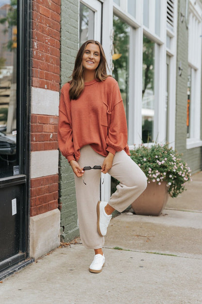 Rust Exposed Seam Pocket Sweater - Magnolia Boutique