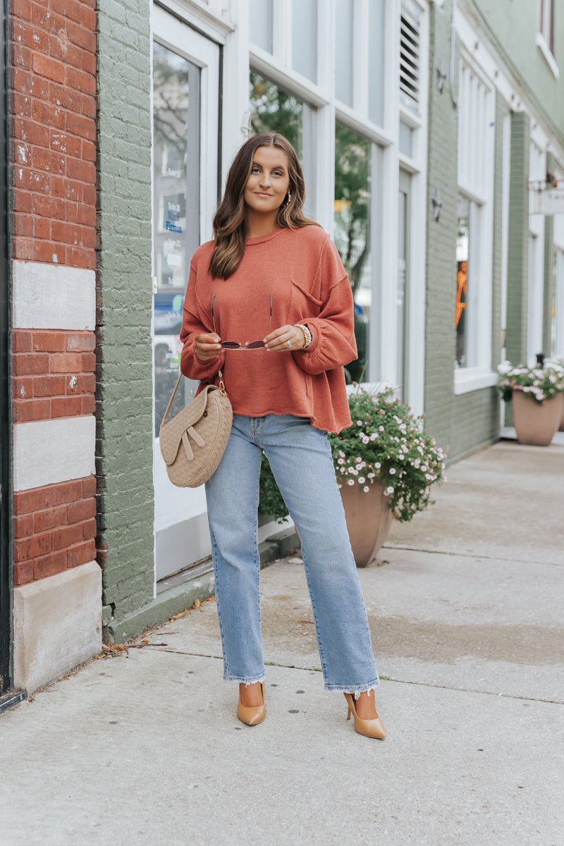 Rust Exposed Seam Pocket Sweater - Magnolia Boutique