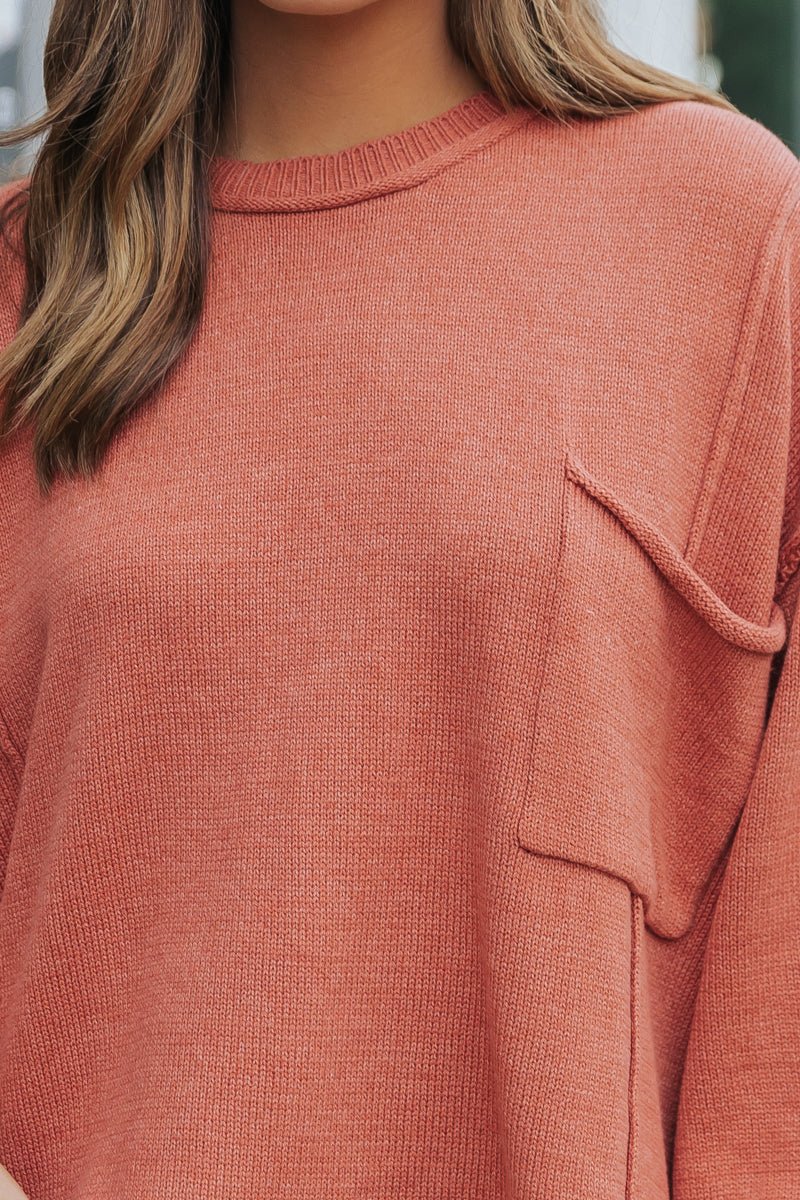 Rust Exposed Seam Pocket Sweater - Magnolia Boutique