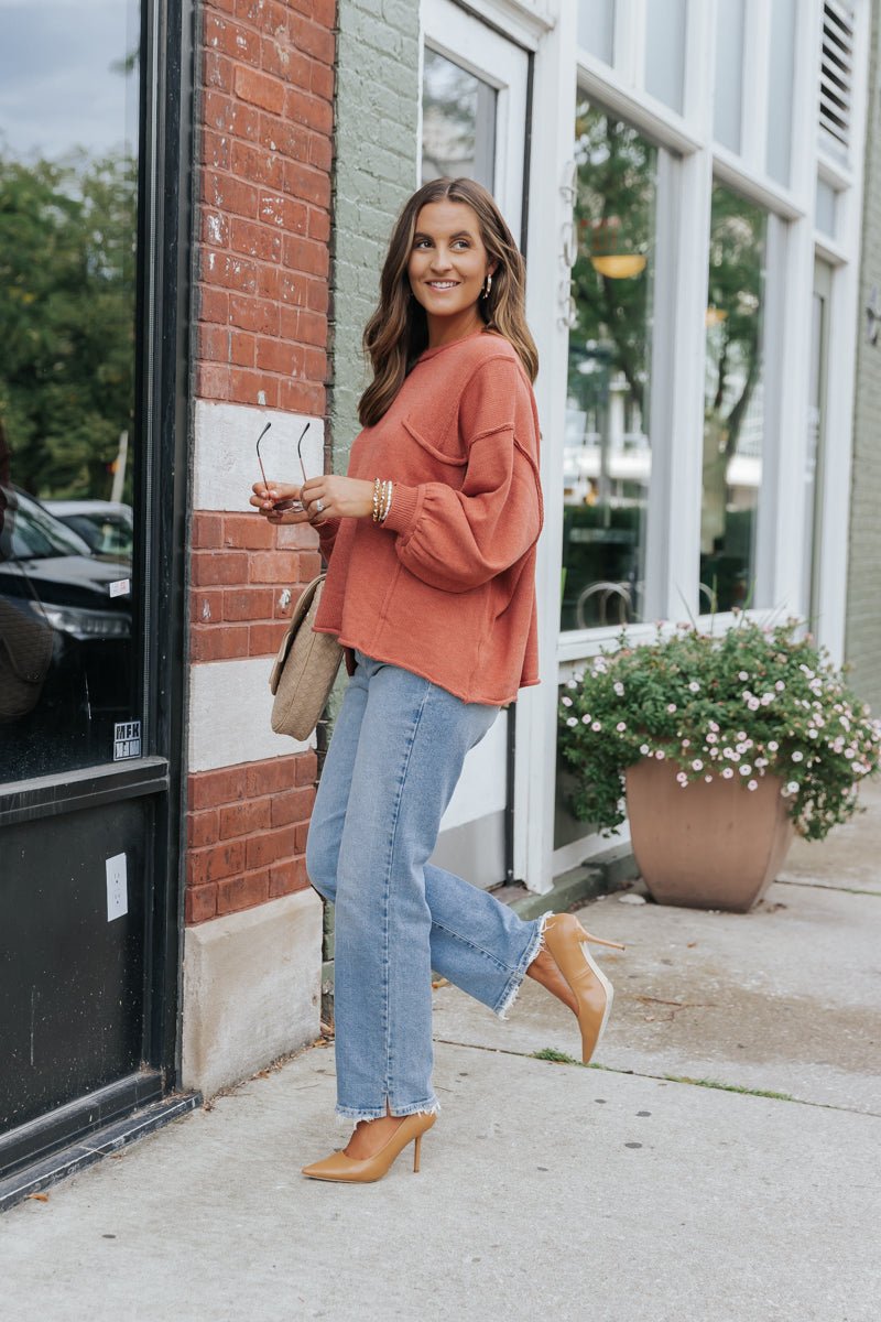 Rust Exposed Seam Pocket Sweater - Magnolia Boutique