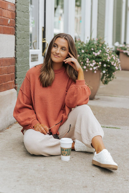 Rust Exposed Seam Pocket Sweater - Magnolia Boutique