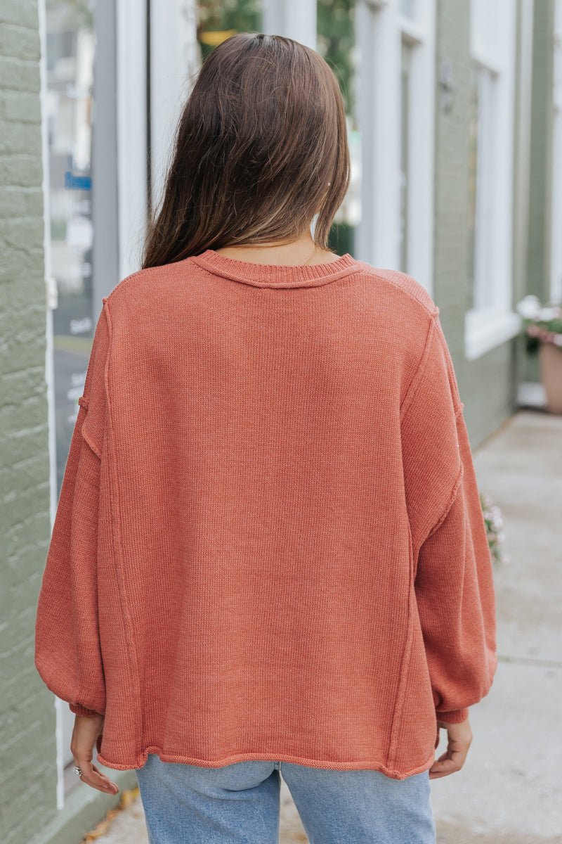 Rust Exposed Seam Pocket Sweater - Magnolia Boutique