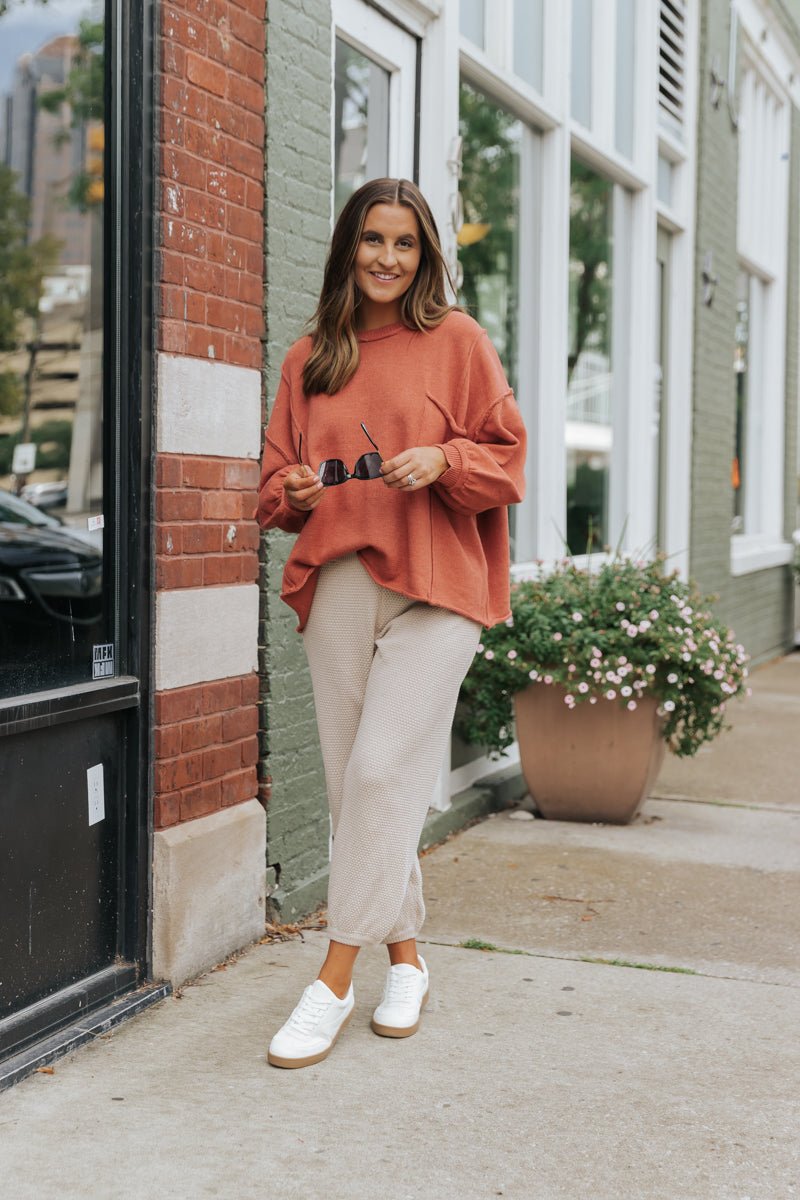 Rust Exposed Seam Pocket Sweater - Magnolia Boutique