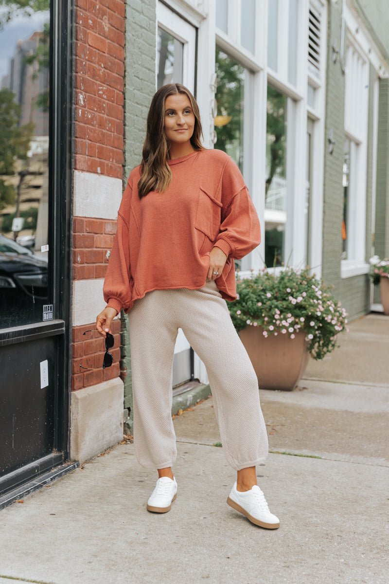 Rust Exposed Seam Pocket Sweater - Magnolia Boutique