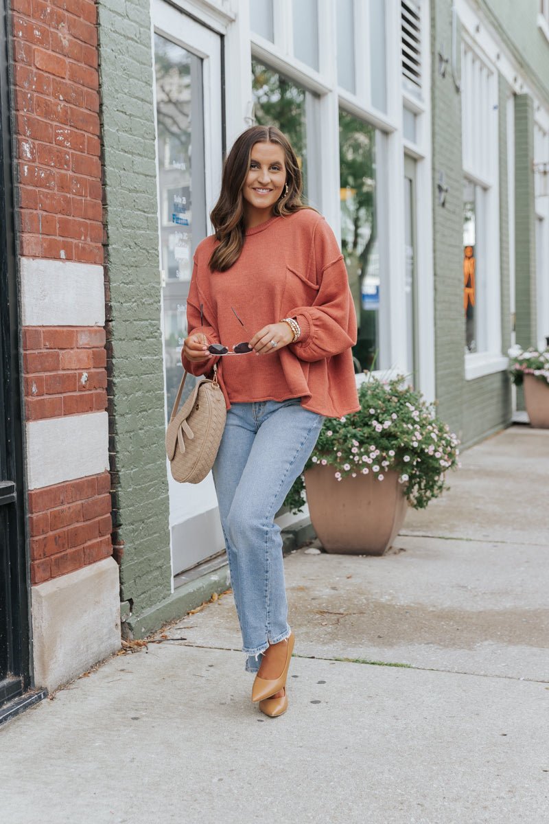 Rust Exposed Seam Pocket Sweater - Magnolia Boutique