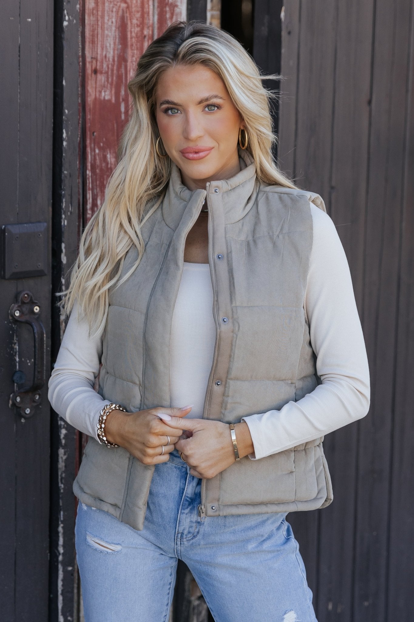 Sage Button Up Puffer Vest - Magnolia Boutique