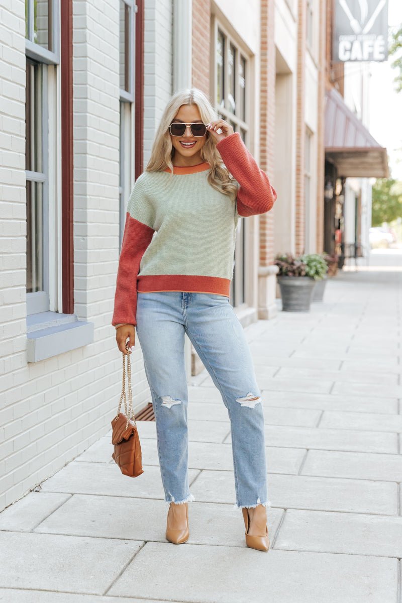 Sage Color Block Pullover Sweater - Magnolia Boutique