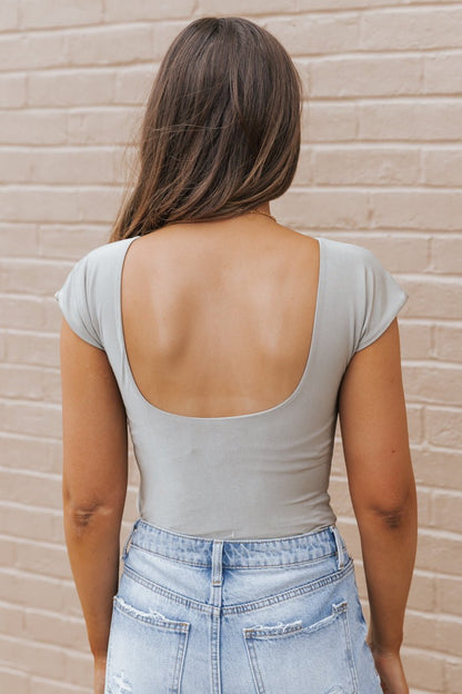 Sage Short Sleeve Open Back Bodysuit - Magnolia Boutique