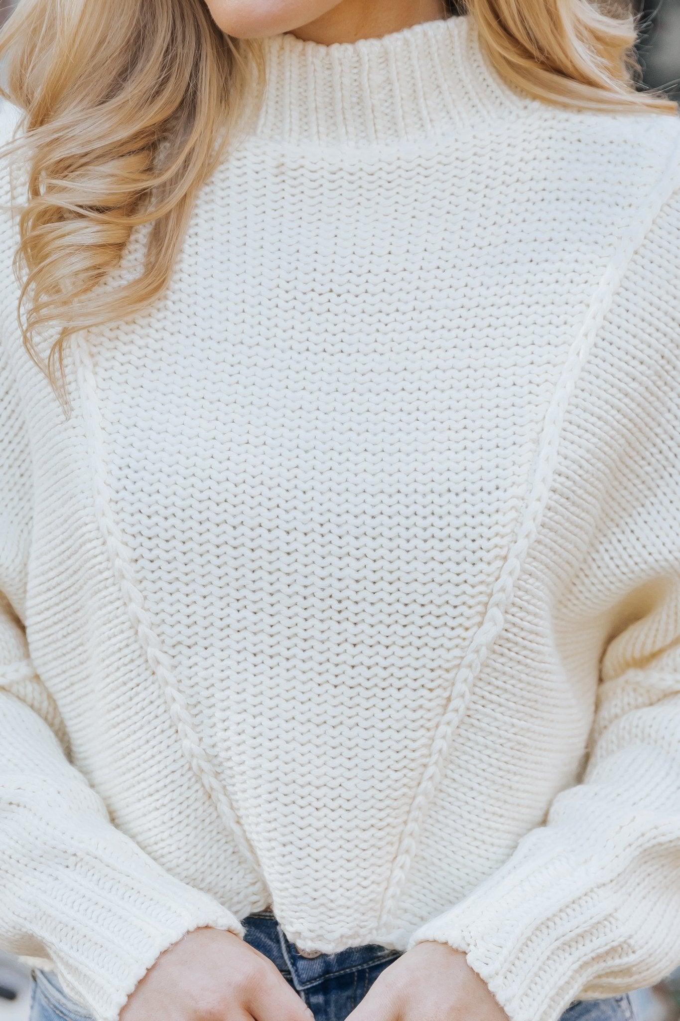 Seam Detail Mock Neck Sweater - Cream - Magnolia Boutique