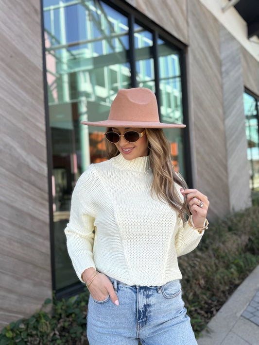 Seam Detail Mock Neck Sweater - Cream - Magnolia Boutique