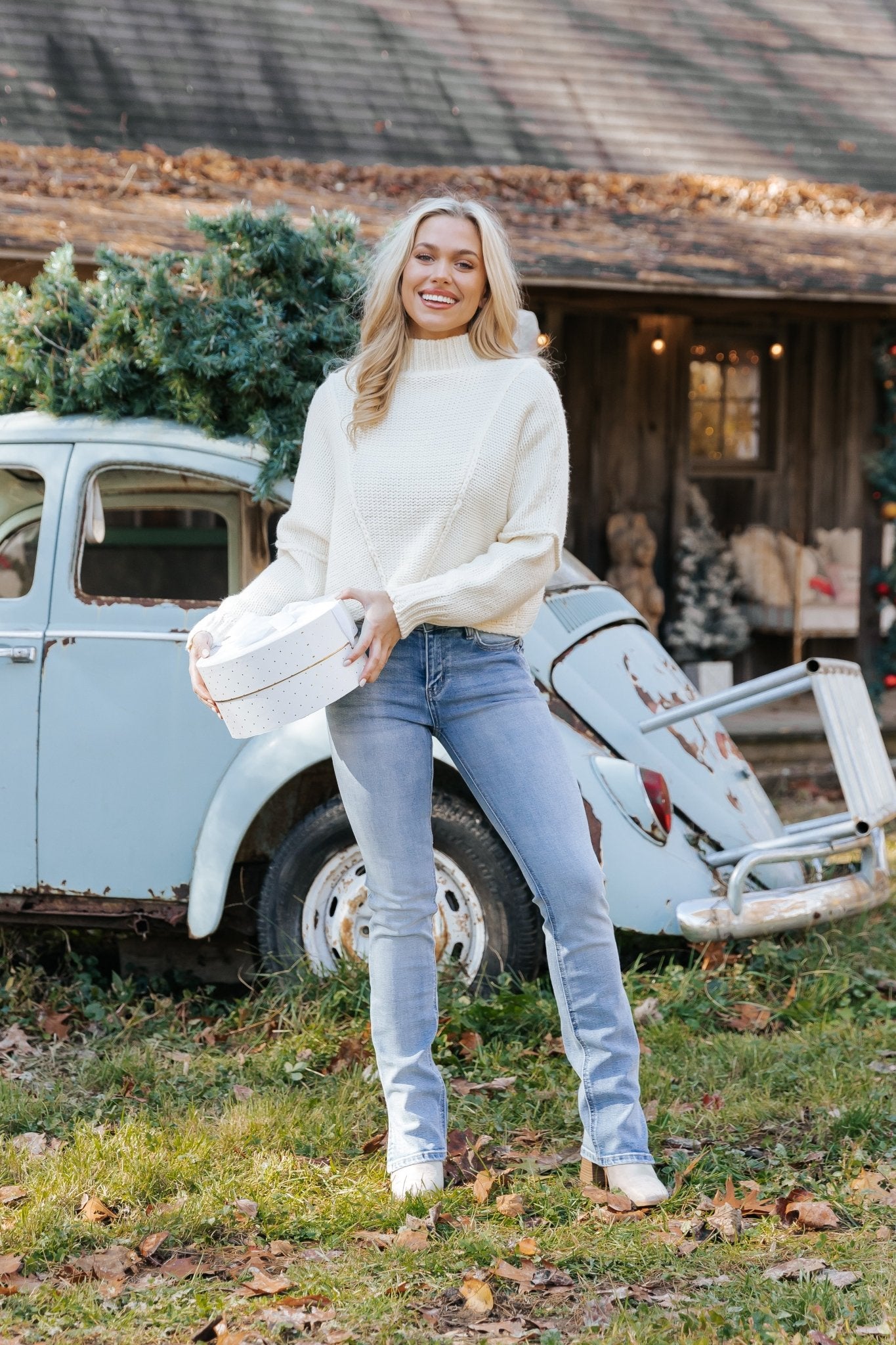 Seam Detail Mock Neck Sweater - Cream - Magnolia Boutique