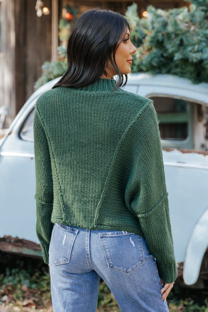 Seam Detail Mock Neck Sweater - Green - Magnolia Boutique