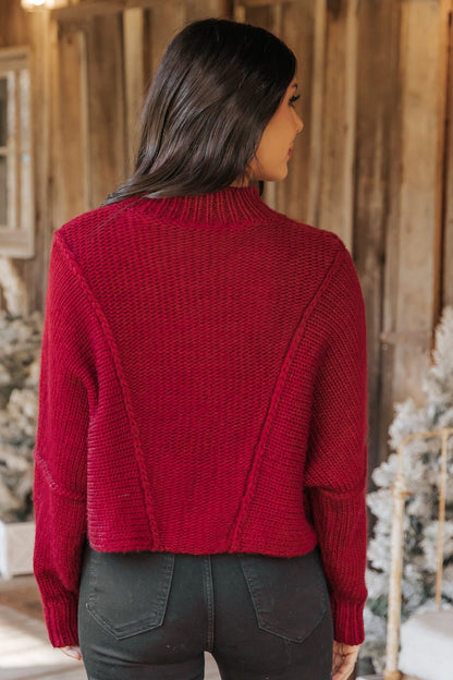 Seam Detail Mock Neck Sweater - Wine - Magnolia Boutique