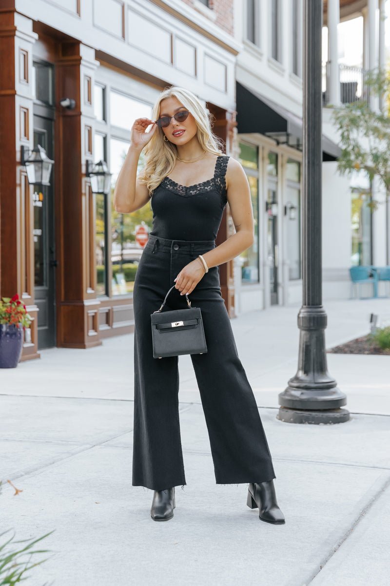 Seamless Lace Trim Tank Top - Black - Magnolia Boutique