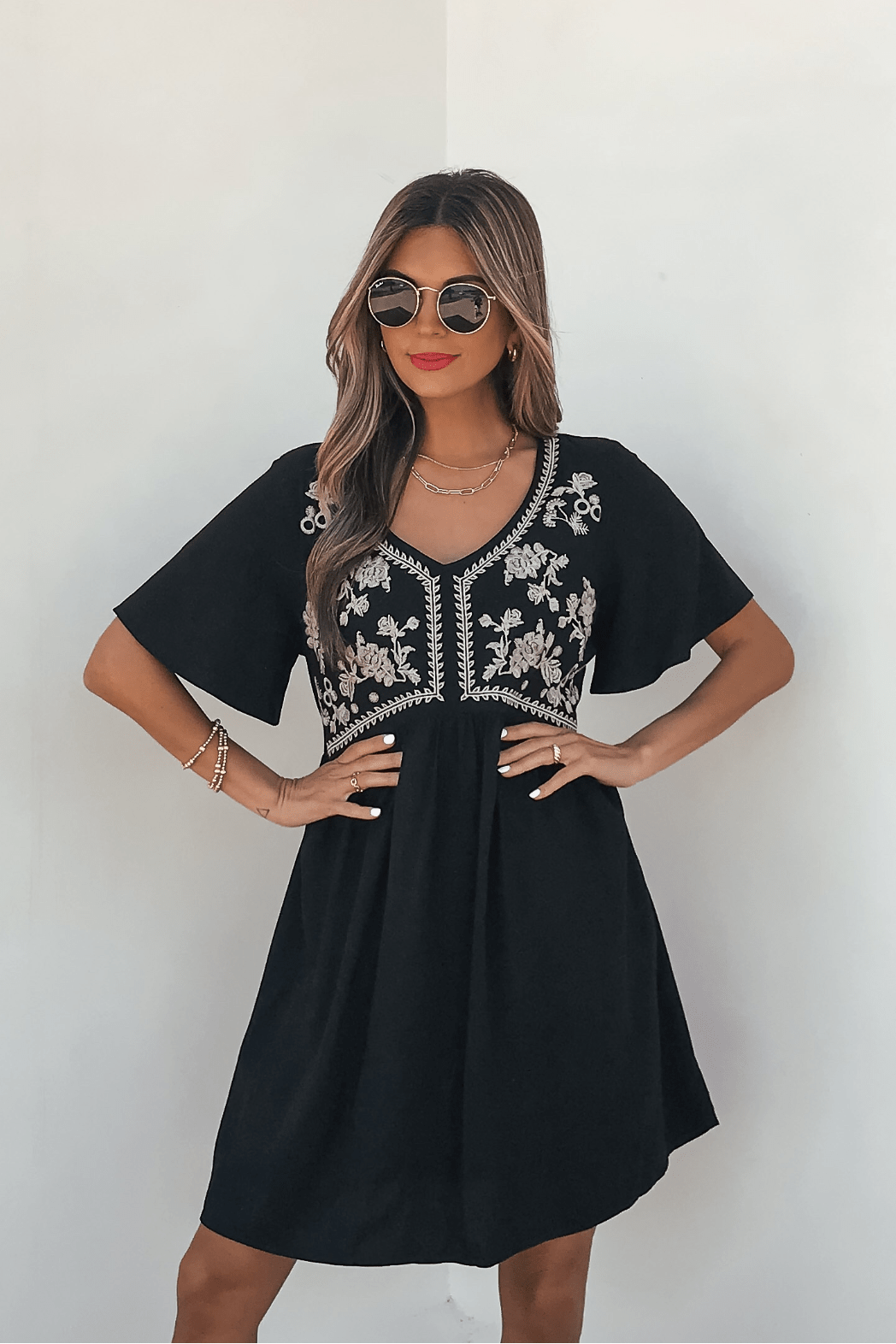 Seaside Embroidered Mini Dress - Black Small | Women's Online Boutique | Boho Chic Style
